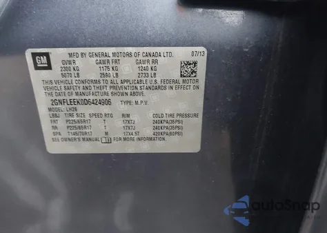 2013 Chevrolet Equinox 1Lt from USA, damaged, VIN 2GNFLEEK0D6424906